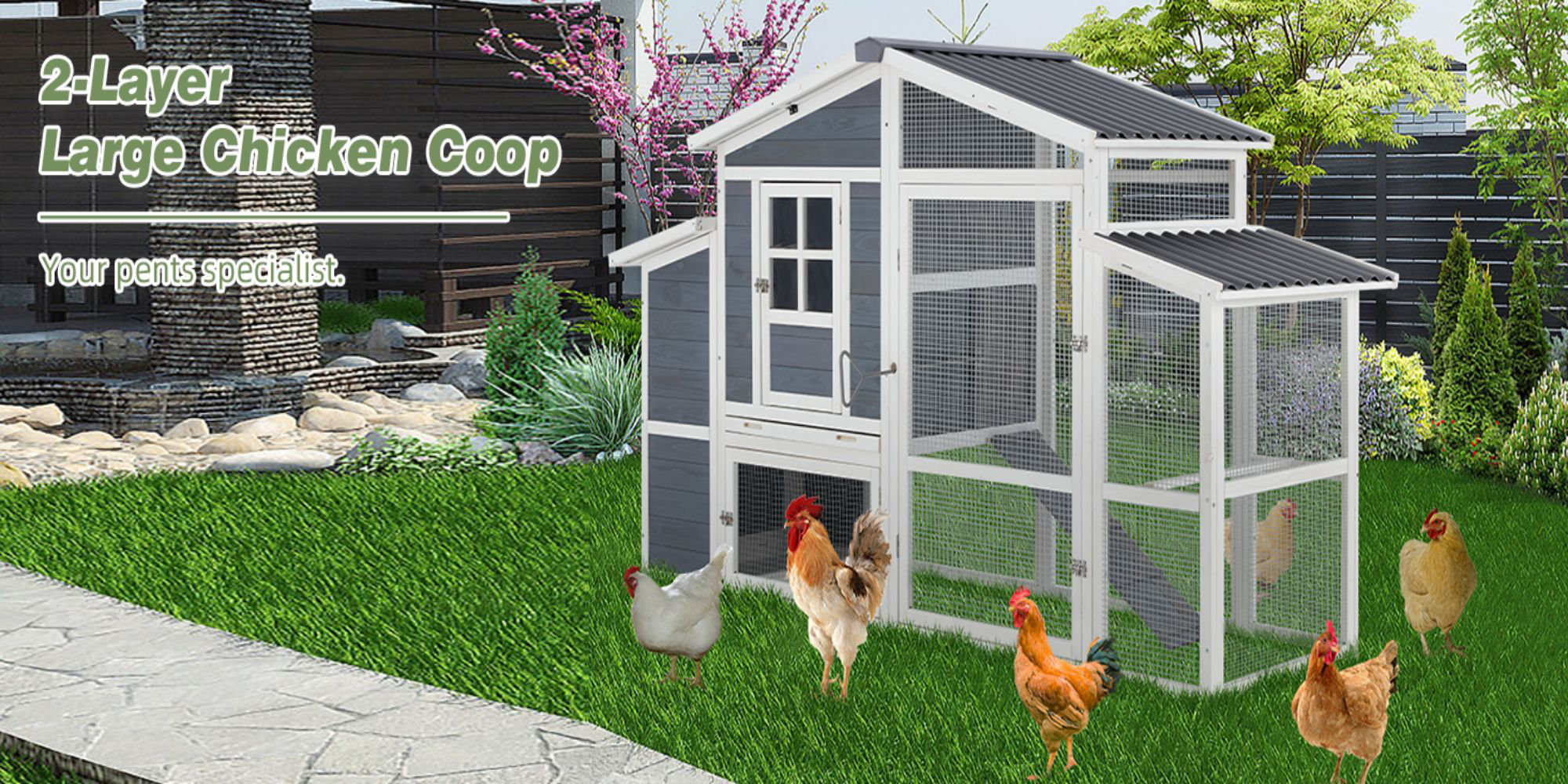 Archie & Oscar™ Flitwick Chicken Coop with Chicken Run For Up To 4