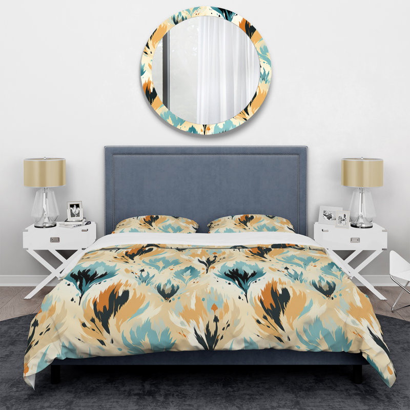 Ensemble de housse de couette Ikat Serenity - jaune et bleu naturel, Housse de couette pour très grand lit et 2 très