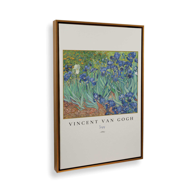 Van Gogh's Irises v3, H 12,75 po x l 8,75 po, Cadre flottant or poli