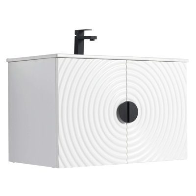 Meuble-lavabo moderne avec portes circulaires cannelées de 30 po de largeur Pell Pixell