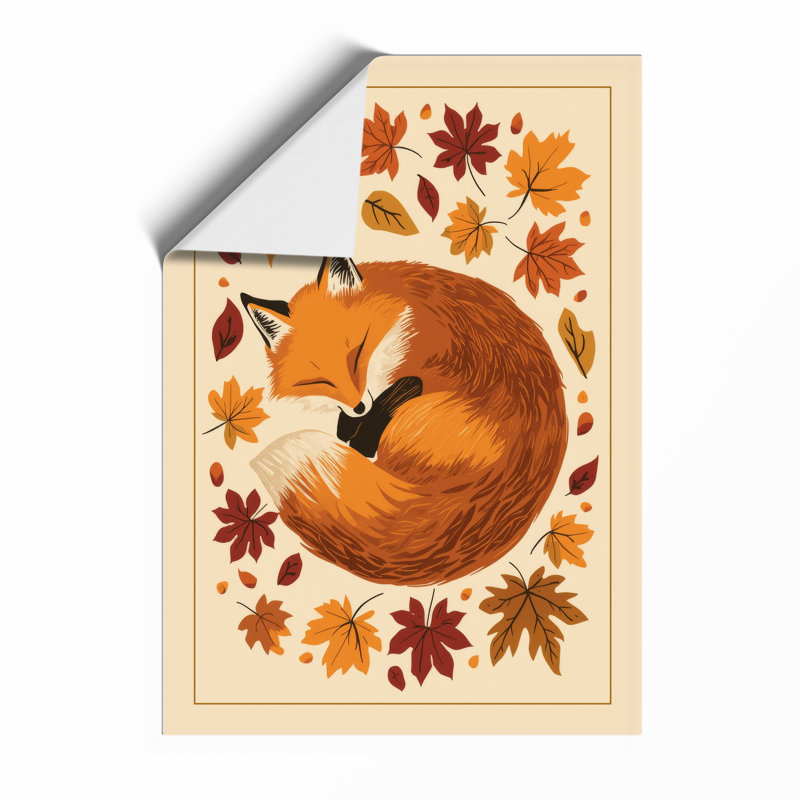 Autumn Fox Asleep Boho - Framed Print, Unframed, A2 - 59.4 x 42.0 cm