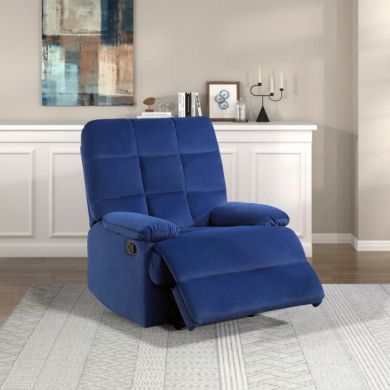 Reclining Chair With Velvet Upholstery, Square Tufted Back, Pillowtop Arms, And Solid Wood Frame For Modern Living Rooms