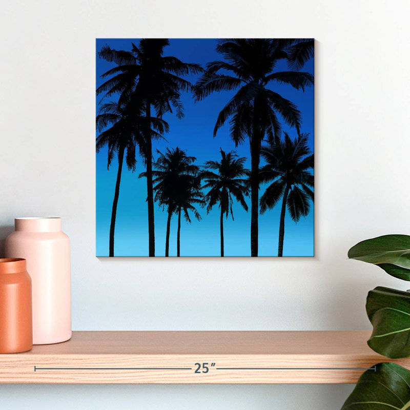 Gillard Palms noir sur bleu I, H 16 po x l 16 po