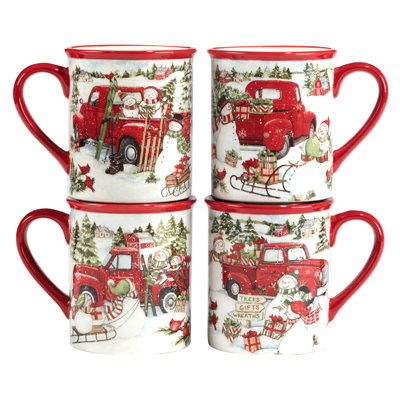 Red Truck Snowman Mugs