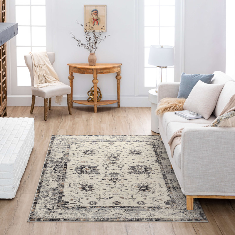 Tilbury Light Gray Floral Ornamental Area Rug, Rectangle 7'10" x 10'
