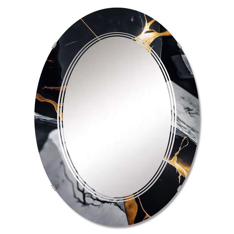 Abstrait Geode Gold Marble II - Miroir mural abstrait en marbre, 36 po x 24 po