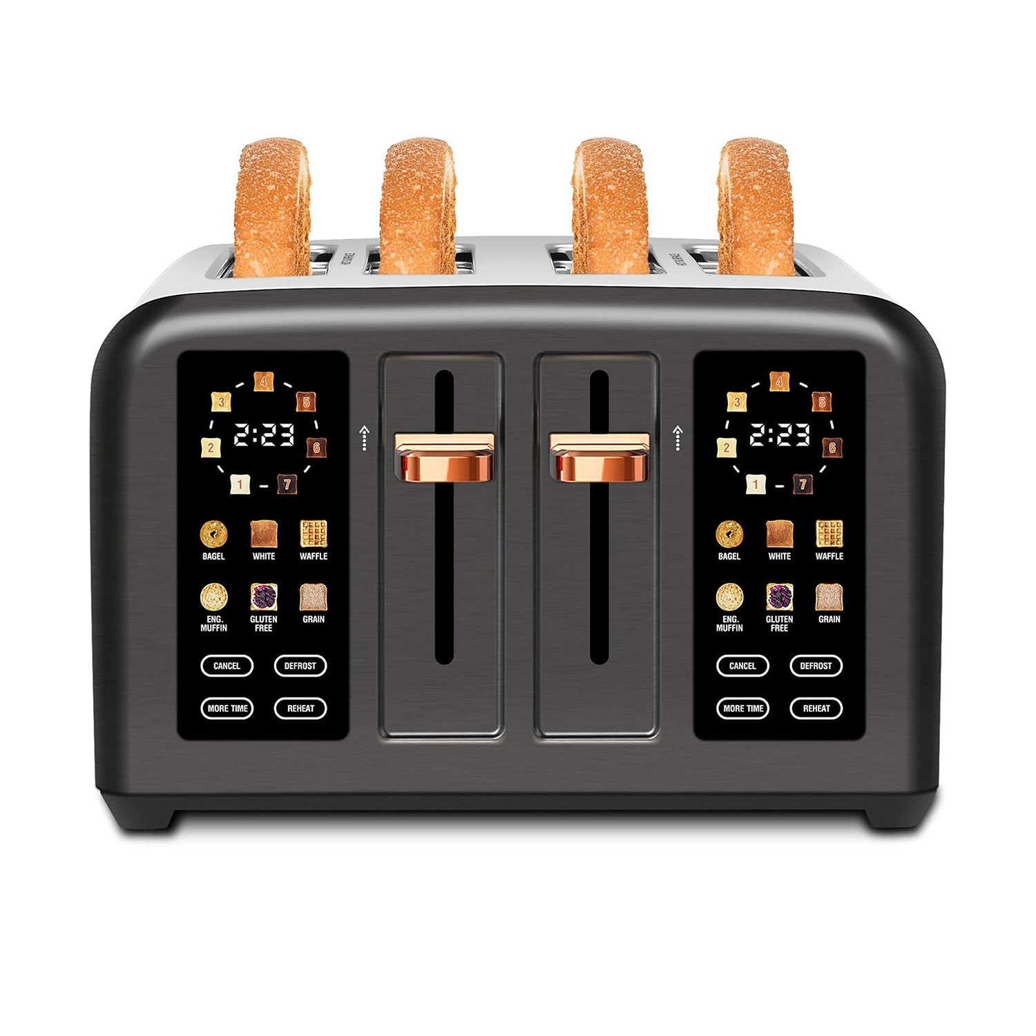 Seedeem Toaster 4 Slice, Stainless Steel, Touch Screen For Dual Control, Digital Timer, Smart Toaster With 6 Bread Type, 7 Shade Setting, 1.5''wide Slot, Removable Crumb Tray, 1800w,metallic - Black