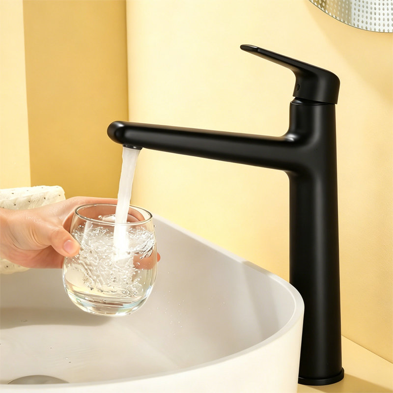 Robinet de salle de bain à poignée simple en laiton, Noir mat