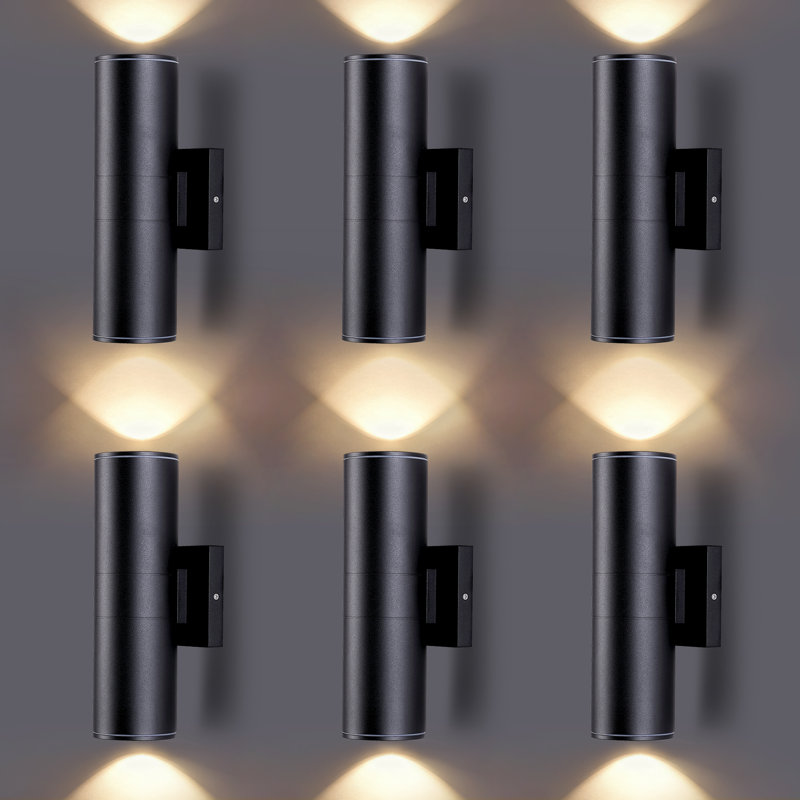 Black Cylinder Outdoor Wall Light Waterproof Aluminum - 6 Pack, Set of 6