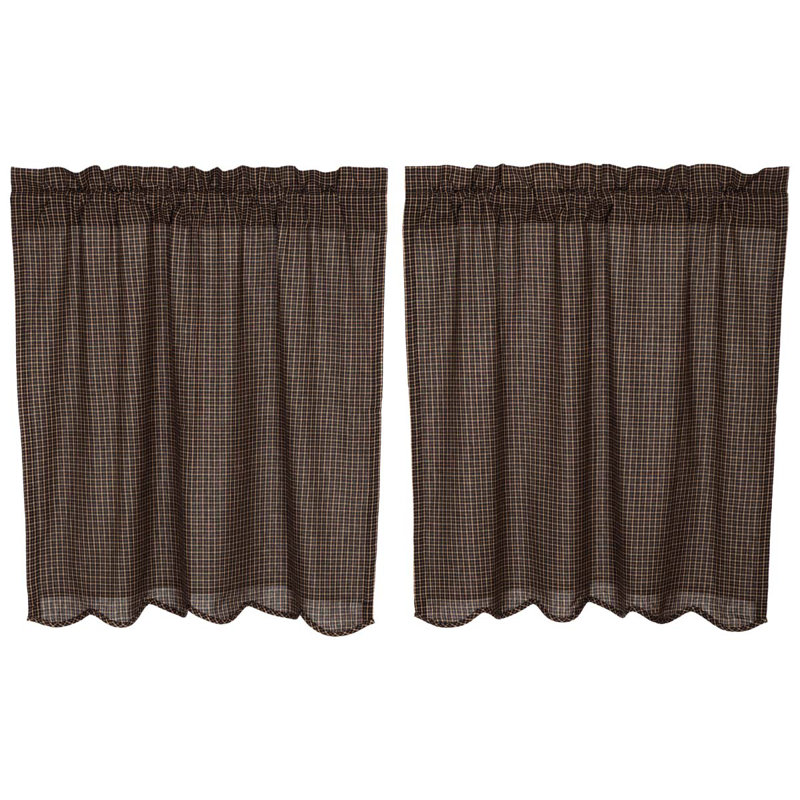 Kettle Grove Cotton Plaid Scalloped Cafe Curtain, 36" L x 36" W