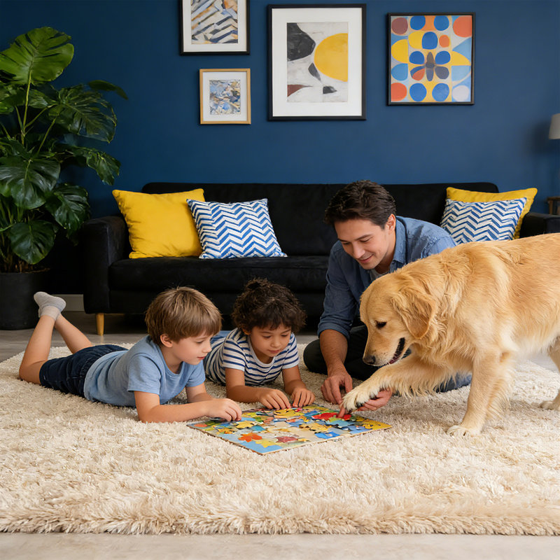 Soft Beige Plush Shag Rug, Warm Cozy Carpet for Living Room, Nursery and Dorm Room, Rectangle 4' x 6'