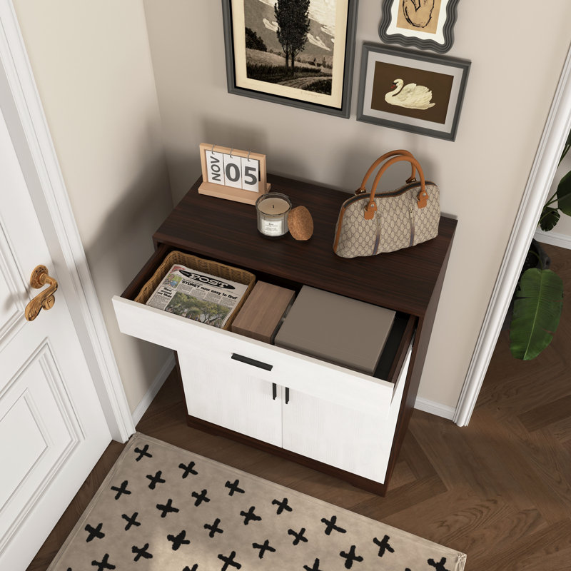 2-Doors Shoes Cabinet with Adjustable Shelves and one drawer, Walnut
