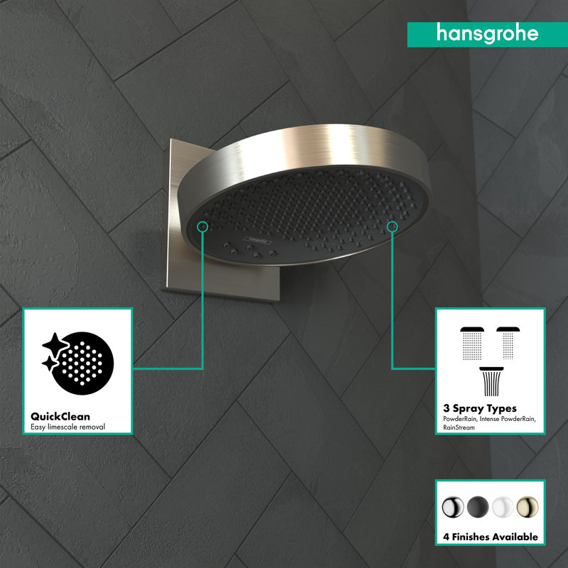 Hansgrohe Rainfinity Shower Head 250 with Wall Connector Trim, Brushed Nickel, 1.75 GPM