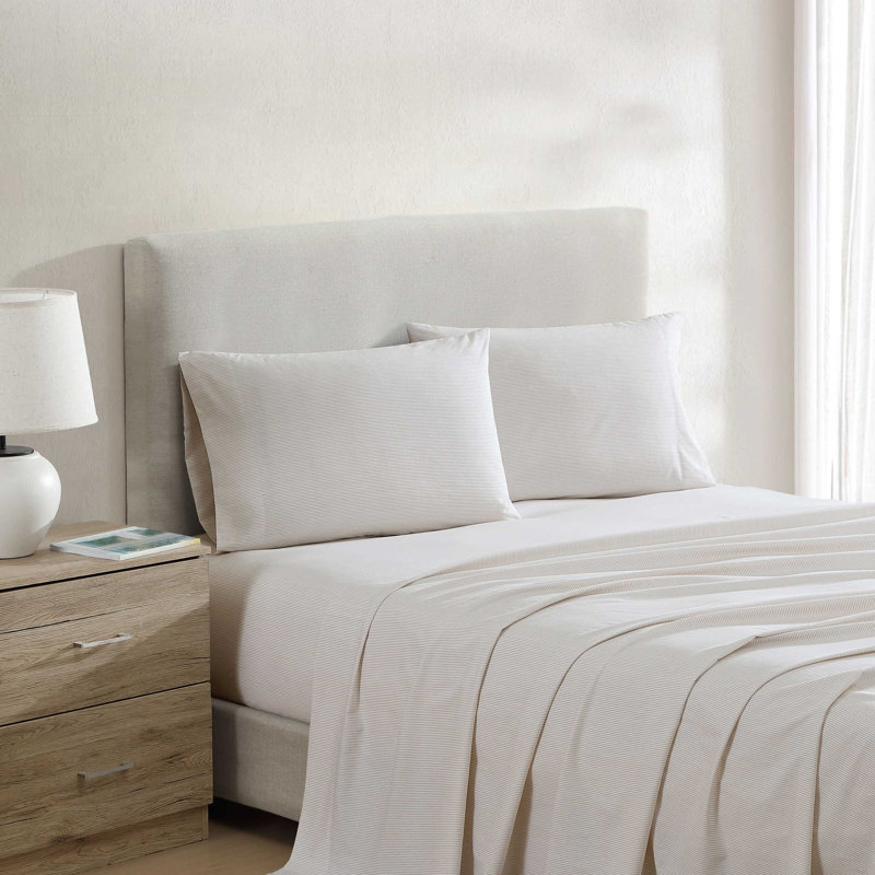 Ensemble de draps en percale de coton Nautica, Ensemble de draps pour lit simple TG avec 1 taie d, Penny Pinstripe brun