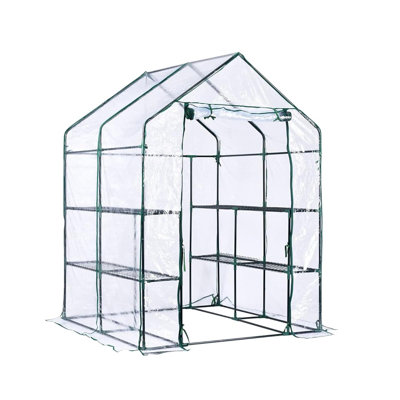 Serre de plain-pied avec 6 tablettes - Maison de jardinage extérieure portative 56,3 po x 56,3 po x 76,77 po, housse en PE durable et porte à fermeture à glissière, cadre en métal robuste antirouille, idéal pour les plantes et les semis