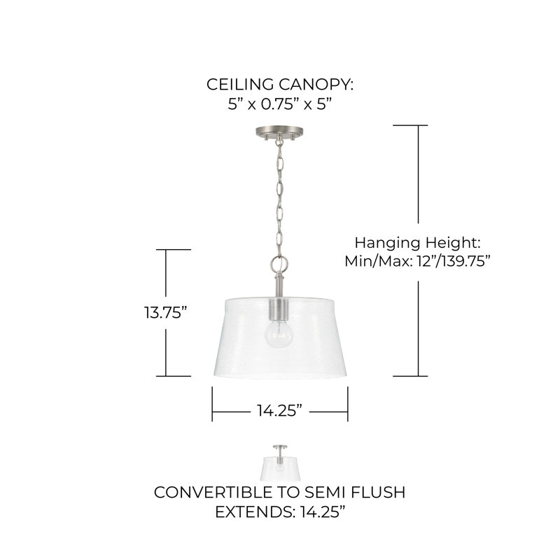 1 - Light Single Pendant, Brushed Nickel