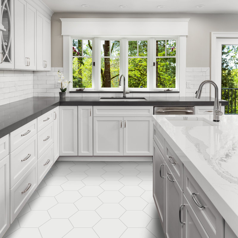 Solid Hex 8" x 9" Cement Wall & Floor Tile, White