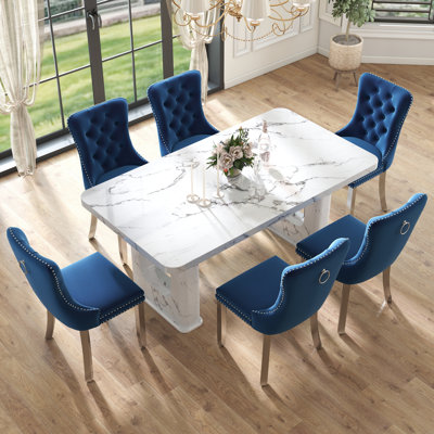 Ensemble de salle à manger rectangulaire en bois avec chaise capitonnée