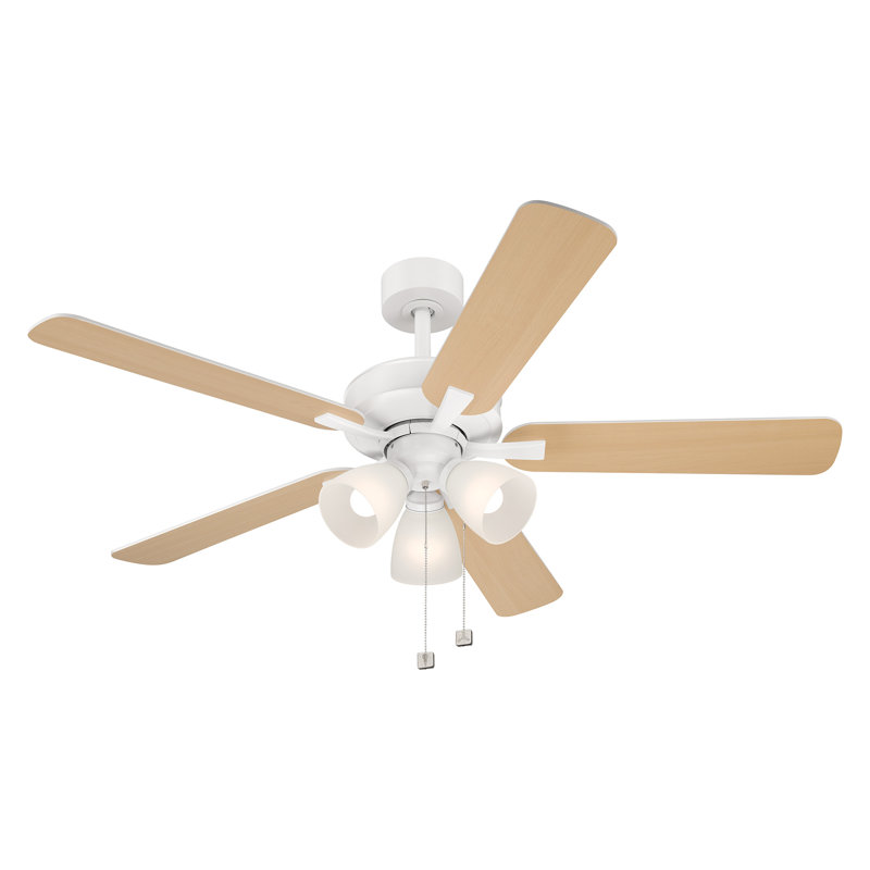 Stellant II 52 in. Indoor/Covered Outdoor Matte White Traditional Ceiling Fan with Three 3000K LED Bulbs Included, Yellow