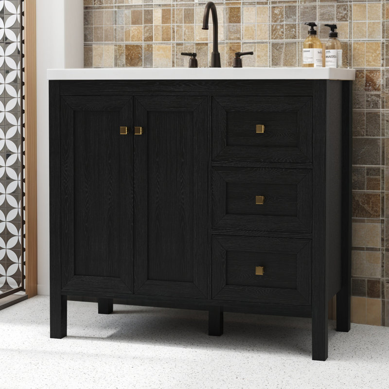 36'' Modern Single Bathroom Vanity Set With Resin Sink Top, Black