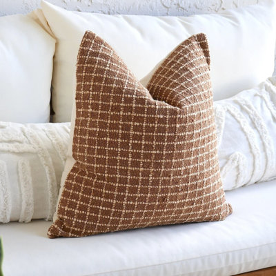 Brown Cotton Throw Pillow Cover, 18" x 18" Boho Decorative Pillow Cover