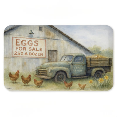 Tapis de sol anti-fatigue imprimé à la ferme Eggs For Sale, par Antony Smith, 30 po x 18 po