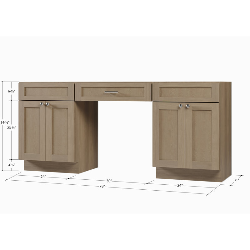 Base de meuble-lavabo double 78 po seulement, Chêne naturel