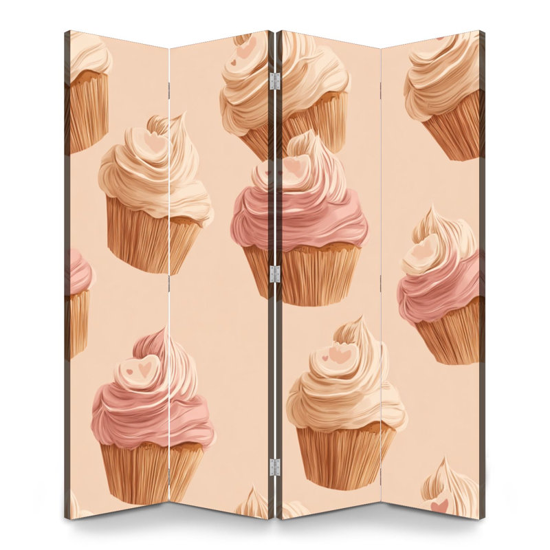 4 panneaux de paravent pliant Royal Cupcakes crémeux givré décorations de cœur toile douce séparateur de pièce cloison de protection autoportante cloison d'intimité
