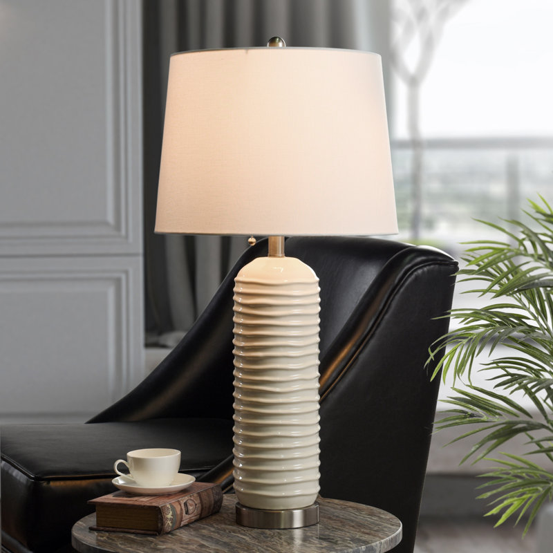 Wingo Wave Design - Ceramic Table Lamp - White Shade, Beige