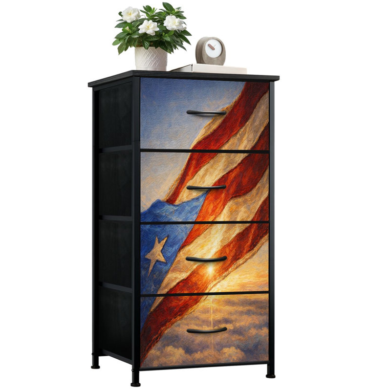 Commode pour la chambre à coucher avec 4 tiroirs de rangement Drapeau de Porto Rican
