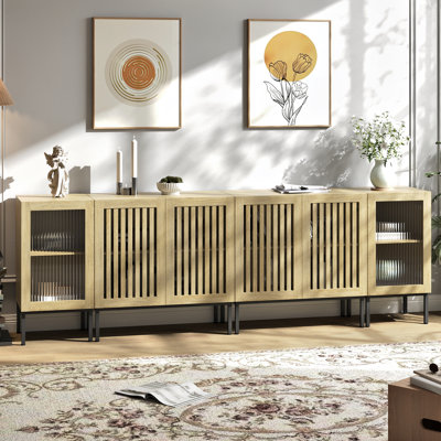 Farmhouse TV Stand For Tvs Up To 100 Inch, 4 In 1 Entertainment Center TV Console With Storage Cabinets And Glass Doors,Media Console For Living Room -  Latitude Run®, AC1A83D4E91F432B838A187D80E9991B