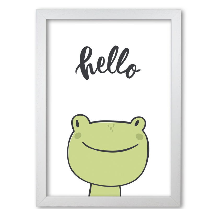 Hello Frog - Painting, 30 cm H x 21 cm W x 5 cm D, White Grain Frame