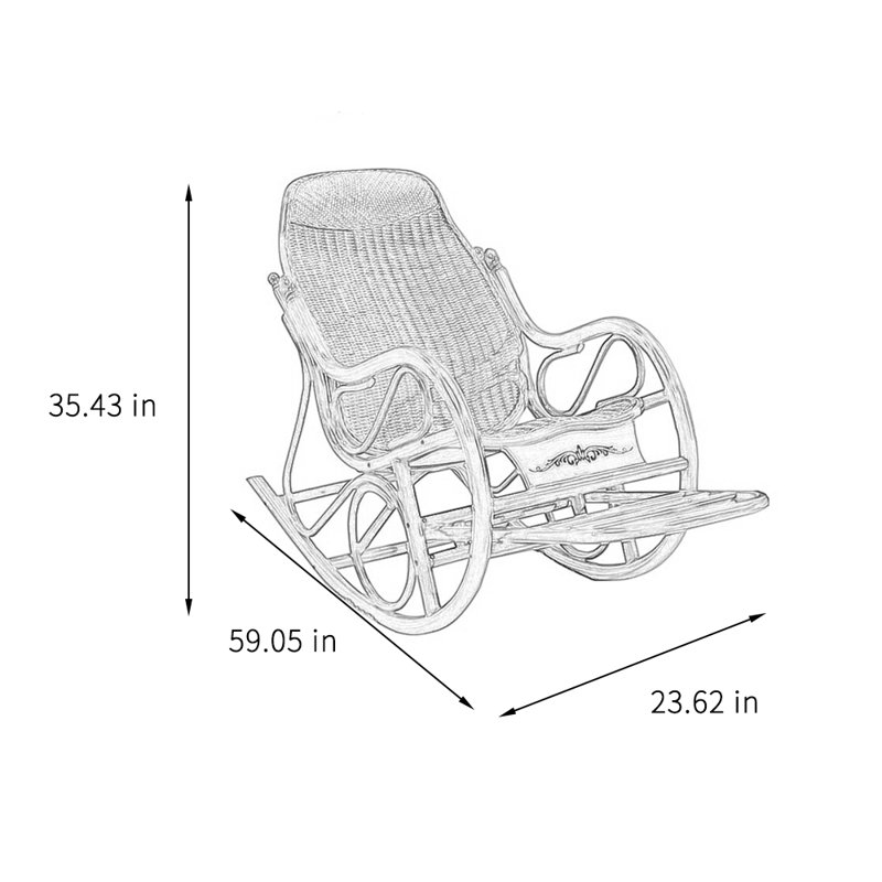 Chaise berçante décontractée en rotin naturel tissé, Brun-roux