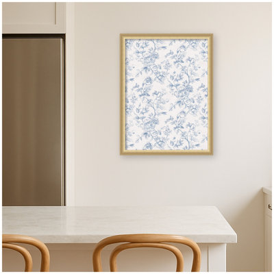 Tableau d'affichage encadré de tissu avec tableau à imprimé floral bleu et blanc