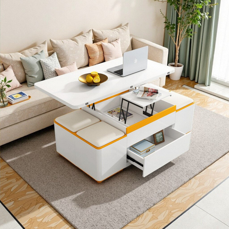 Table basse à plateau relevable pliable 47,2 po avec 4 tabourets de rangement