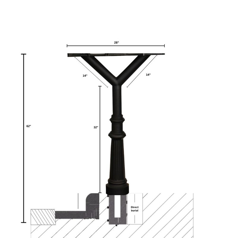 Penfield Triple Mailbox Post - 62'' Tall with Fluted Base - Multi-Mount Post, Black