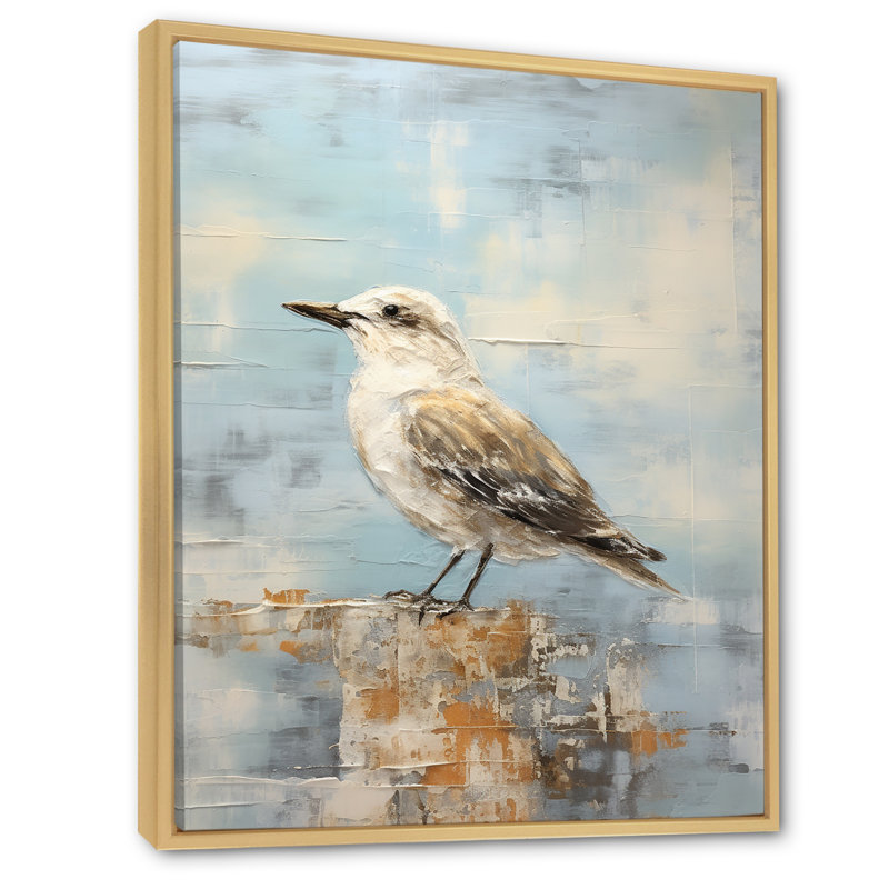 Beige et bleu mouette tranquillité sur toile, Cadre naturel flottant, H 32 po x l 24 po x P 1 po