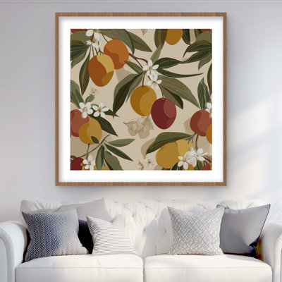 «Hanging Fruits - Orange Floral Botanical», reproduction d'art encadrée