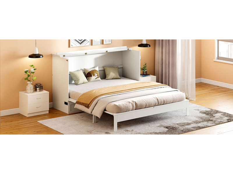 Grand lit escamotable avec grands tiroirs, blanc