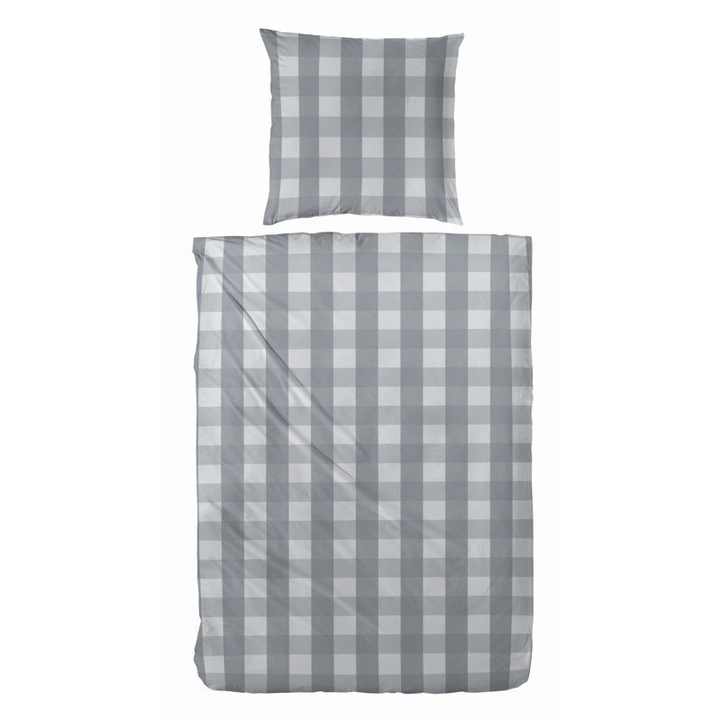 Thursten Cotton Chequered Duvet Cover Set with Pillow Shams Included, 155 x 220cm Duvet Cover + 1 Standard Pillowcase, Grey