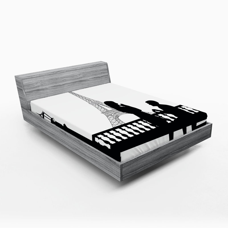 Drap-housse noir et blanc Ambesonne, Ensemble de draps pour lit très grand californien