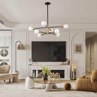 Black Modern Sputnik Chandelier With Adjustable Height - 8-Light Dimmable Dining Room Light Fixture