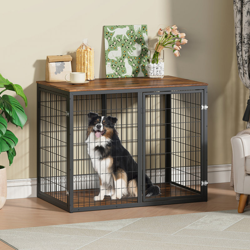 Meuble cage pour chien Barney, Brun rustique