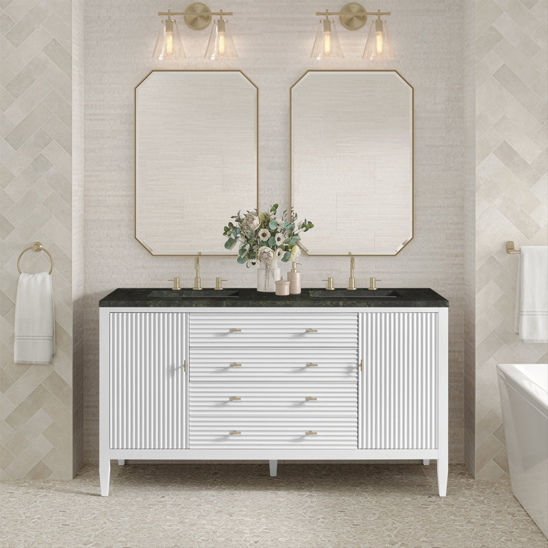 Myrrin 60" Double Bathroom Vanity Set, Bright White, Phantome Eclos, 8" Widespread