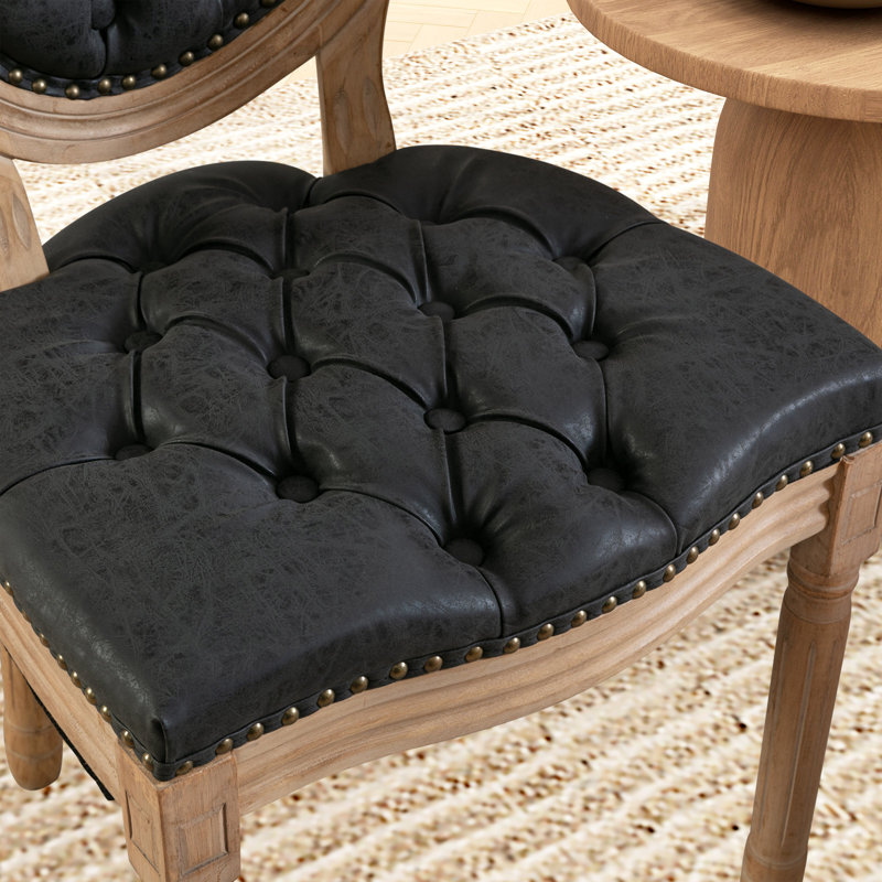 Clarisabel 19.7'' H Leather Upholstered Side Chair, Black