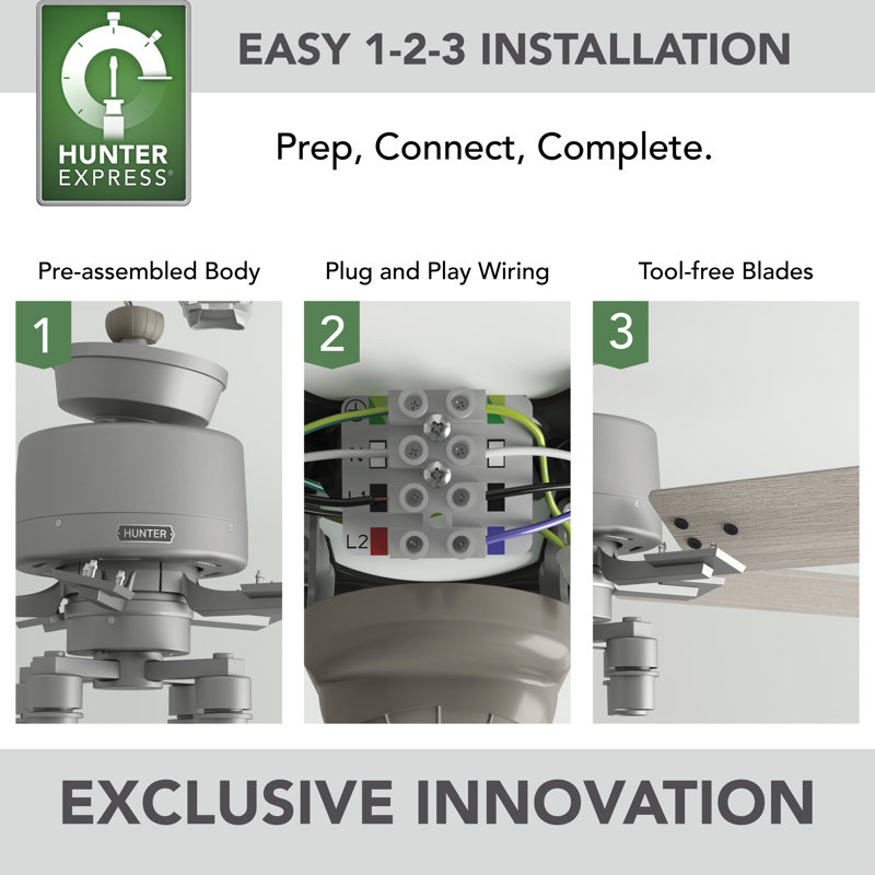 52" Techne 5 - Blade Ceiling Fan with LED Light Kit, Remote Control, WiFi Smart Fan, Easy Install, Matte Silver