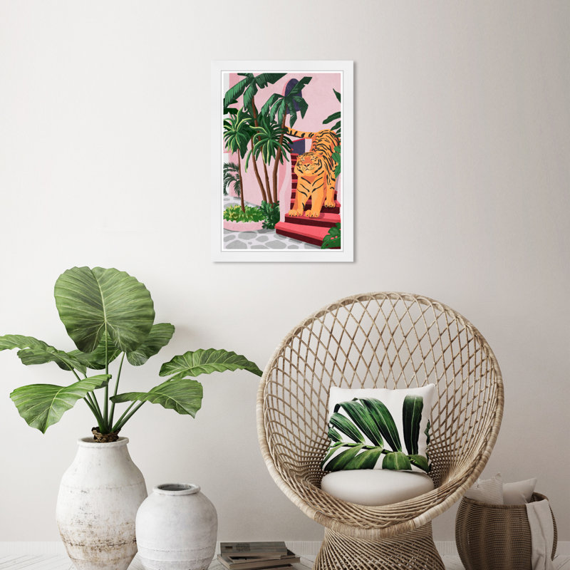 Animaux, tigre, impression sur papier rose tropical