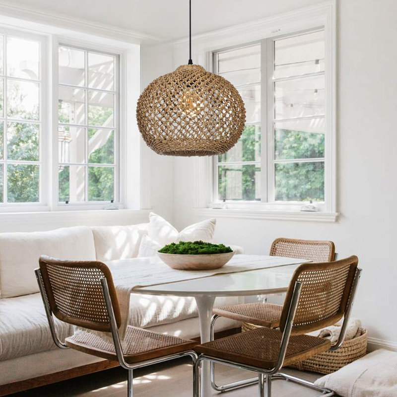 Rattan Pendant Lights for Kitchen Island,Globe Rattan Pendant Shade, 12.99" H x 16.54" W x 16.54" D