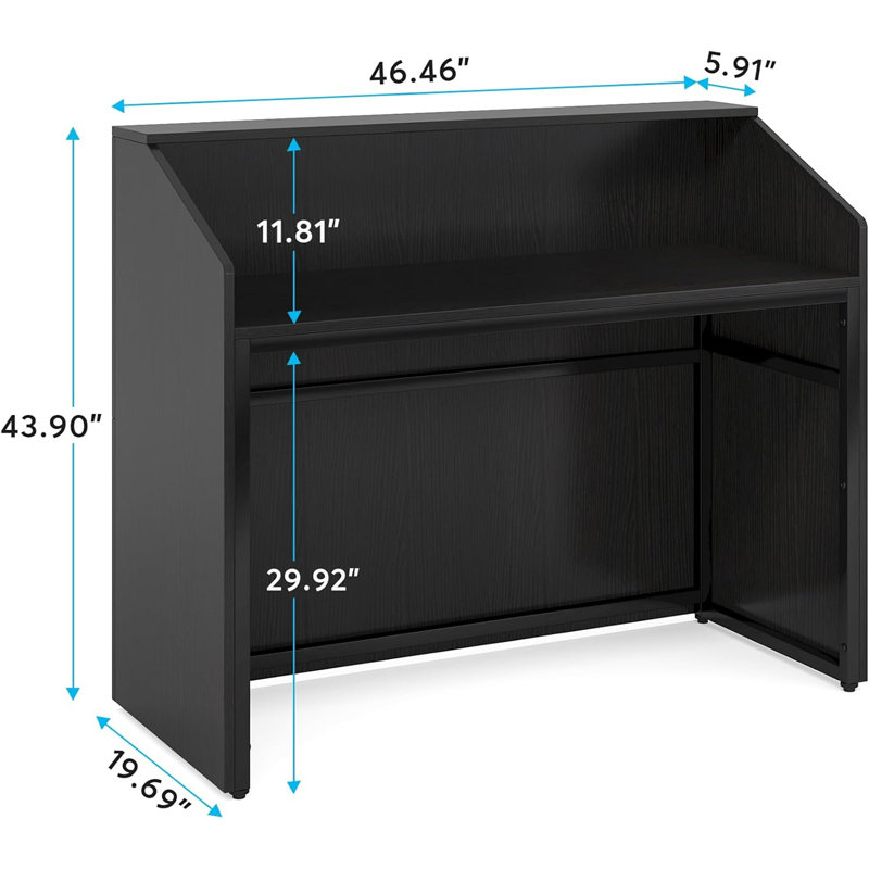 Bureau de réception 47 po noir moderne avec comptoir (sans la chaise), Noir