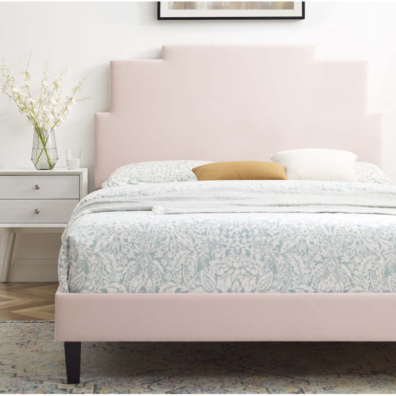 Lit plateforme en velours Modway Lindsey, Rose, Double